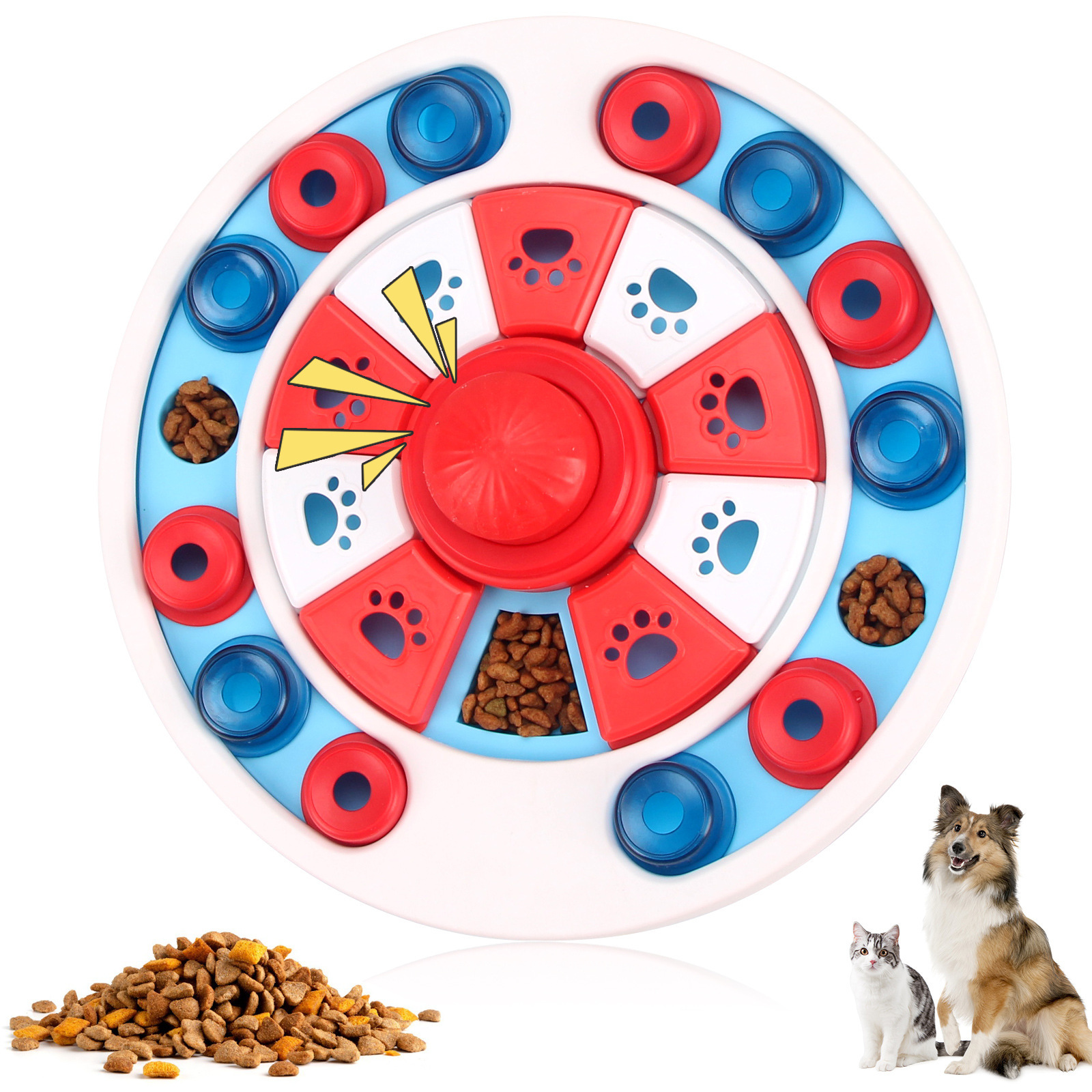 Red and blue interactive dog puzzle toy